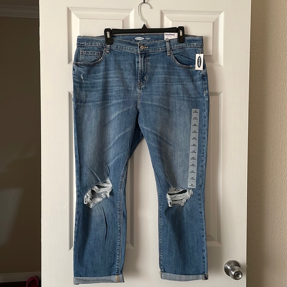 Old Navy Size 14 , Medium Denim, Mid-Rise- Boyfriend Style Jeans